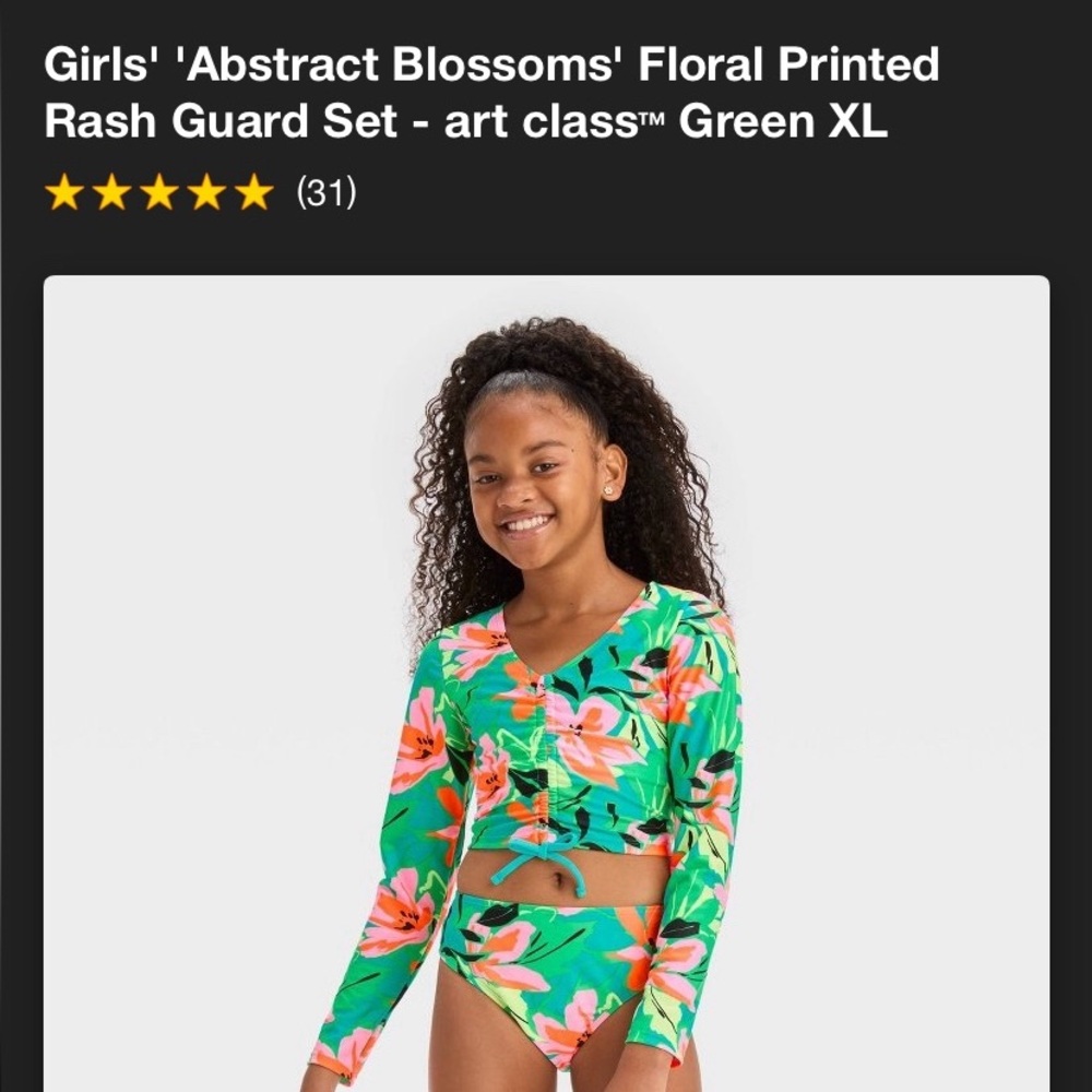 Floral Kids Swim Set - SZ XL Green and Pink